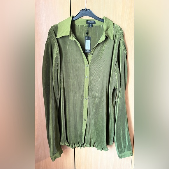 BNWT PLT maternity olive green plissé shirt size UK 14 - Picture 2 of 5